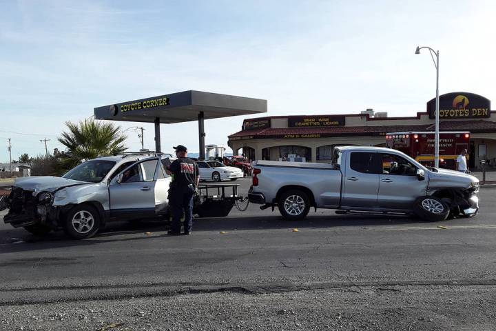 Selwyn Harris/Pahrump Valley Times No serious injuries were sustained following a high impact t ...