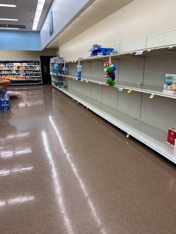 Jeffrey Meehan/Pahrump Valley Times Empty shelves at Albertsons in Pahrump on Friday, March 13.