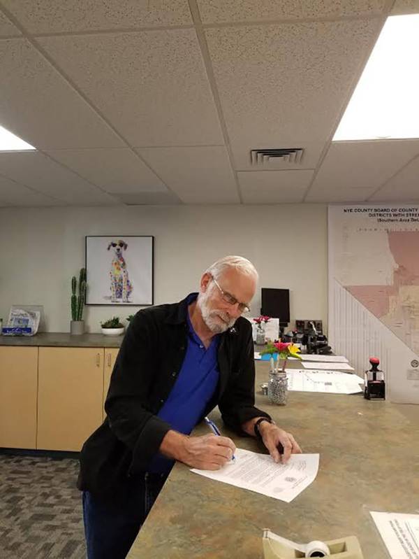 Special to the Pahrump Valley Times Nye County Commissioner John Koenig is shown filing for re- ...