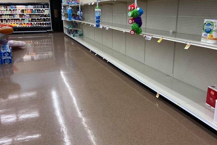 Jeffrey Meehan/Pahrump Valley Times Empty shelves at Albertsons in Pahrump on Friday, March 13.