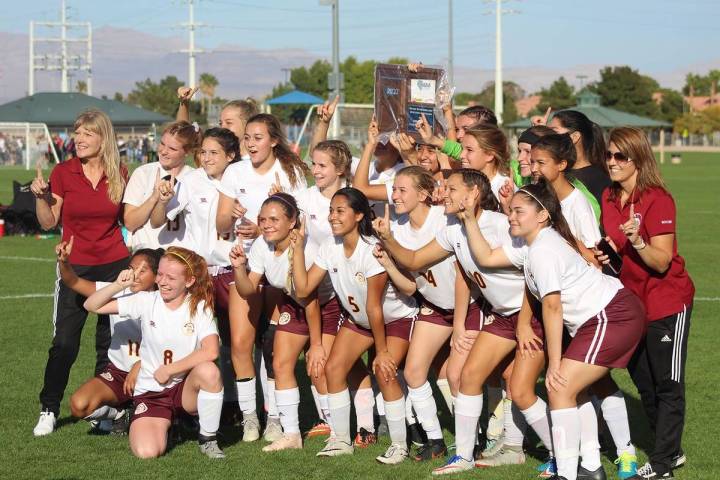 Pahrump Valley Times file photo The Pahrump Valley High School girls soccer team after the Troj ...
