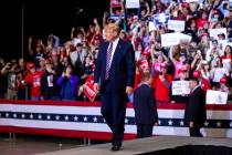 Chase Stevens/Las Vegas Review-Journal President Donald Trump arrives for a rally at the Las Ve ...