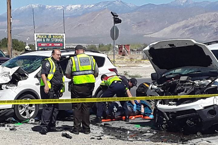 Selwyn Harris/Pahrump Valley Times Paramedics employ lifesaving measures to a patient following ...