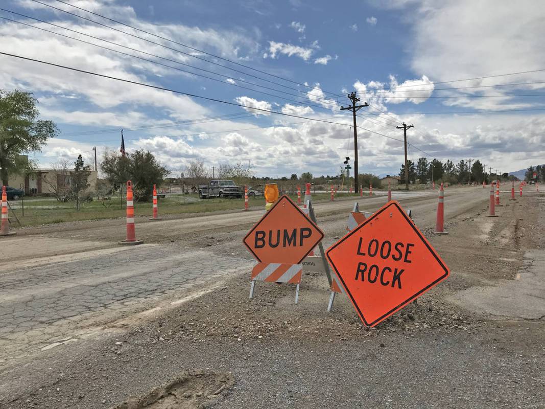 Robin Hebrock/Pahrump Valley Times Leslie Road will see some new pavement in the coming weeks, ...