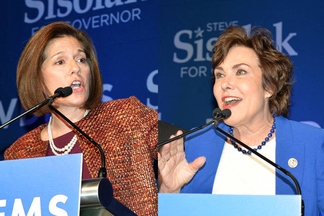 Las senadoras Catherine Cortez Masto y Jacky Rosen durante un evento del Partido Demócrata. [F ...