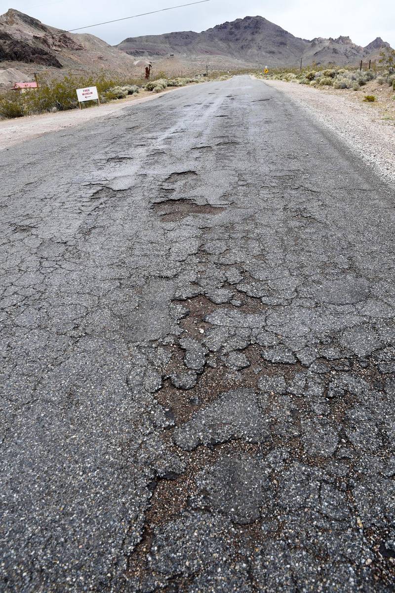 Richard Stephens/Special to the Pahrump Valley Times Potholes are present all along Rhyolite Ro ...