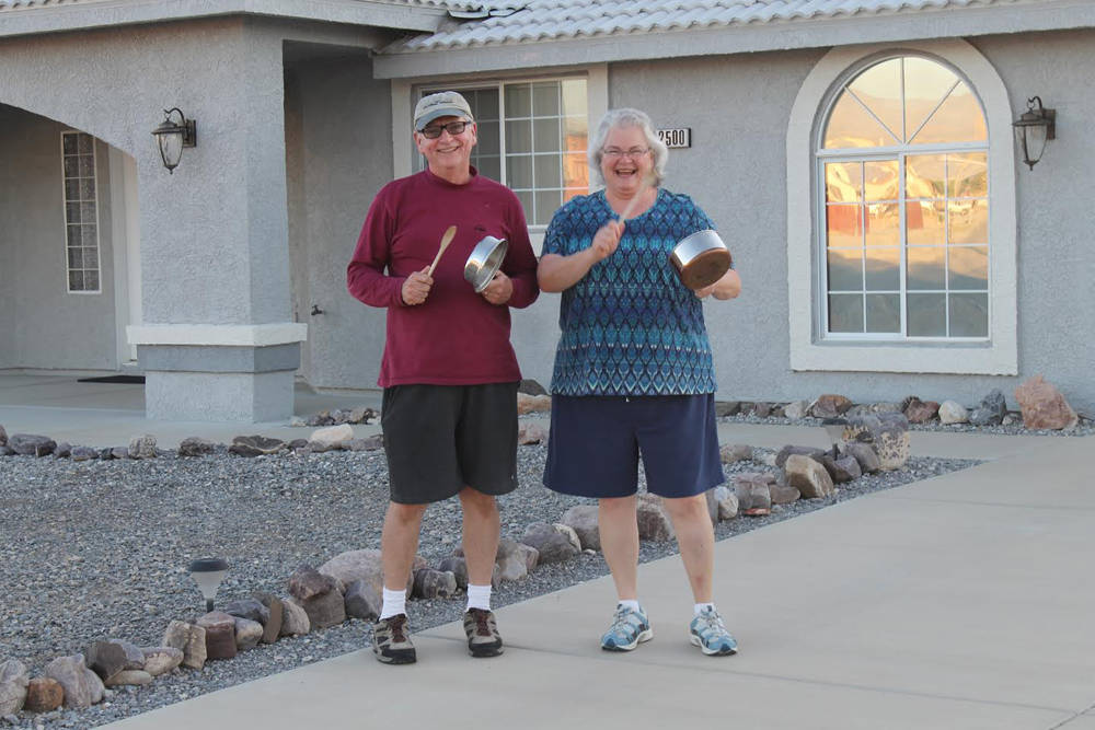 Special to the Pahrump Valley Times Valley residents are shown beating on pots on Friday, April ...