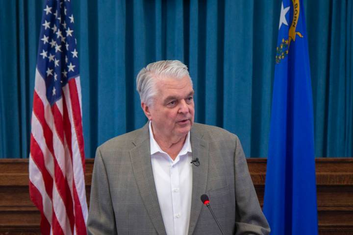 Gov. Steve Sisolak speaks during a press conference to update Nevada citizens about the coronav ...