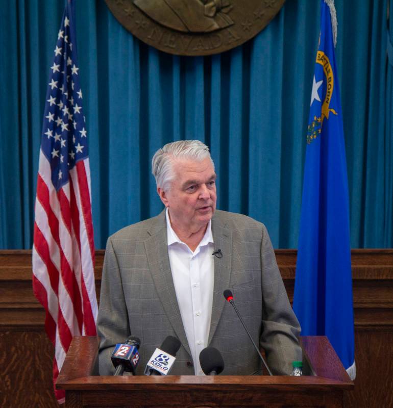 Gov. Steve Sisolak speaks during a press conference to update Nevada citizens about the coronav ...