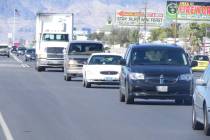 Mark Waite / Pahrump Valley Times - Traffic is backed up along Highway 160 just south of Calvad ...