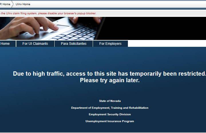 A screen shot taken of the Nevada unemployment website on Tuesday, April 14, 2020.