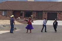 Special to the Pahrump Valley Times Neighbors join John and Janet Porn, pictured at left, for a ...