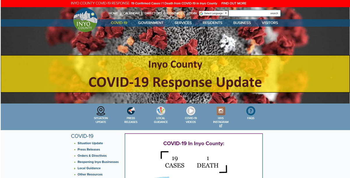 Screenshot A screenshot of Inyo County's COVID-19 web portal.