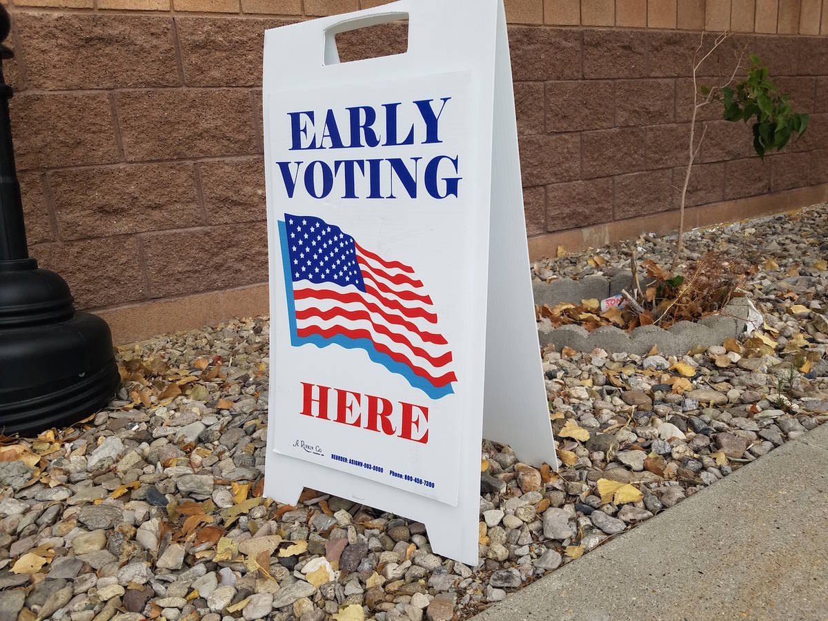 David Jacobs/Pahrump Valley Times A sign for early voting is shown in this 2016 photo a voting ...