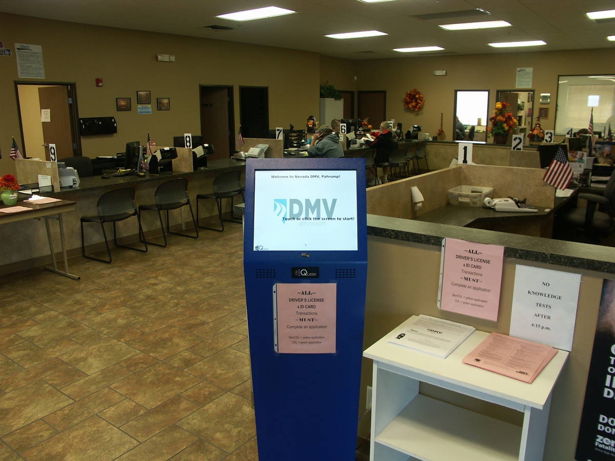 Selwyn Harris/ Pahrump Valley Times The Nevada Department of Motor Vehicles closed its offices ...