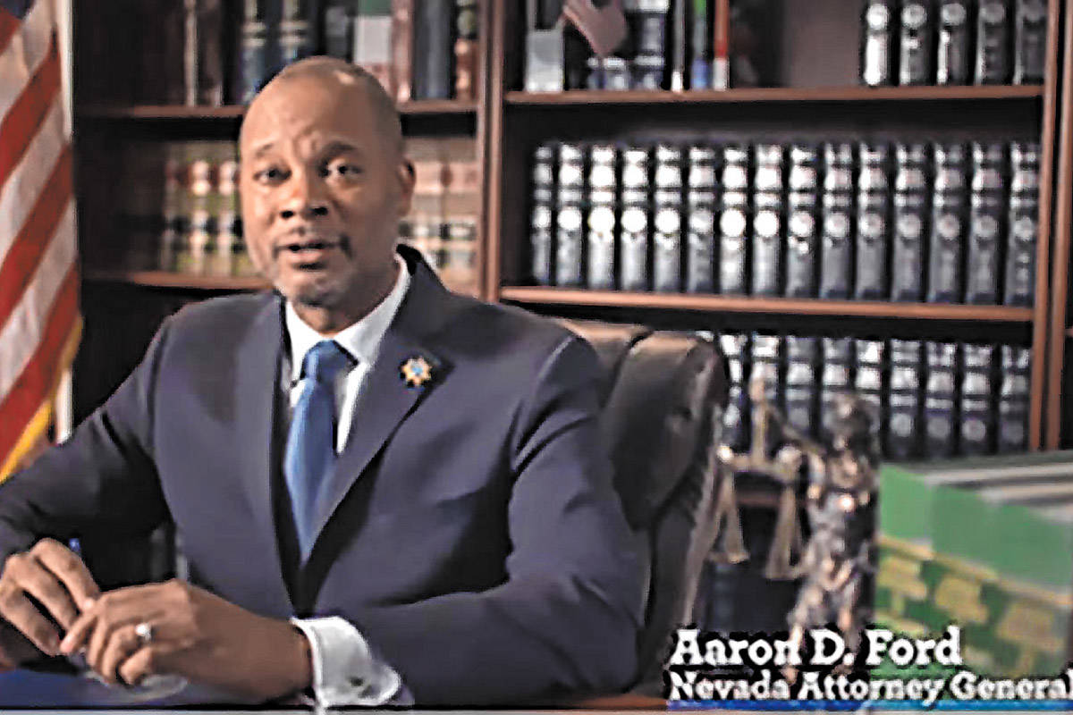 Nevada Attorney General Aaron Ford (Screenshot/Nevada Attorney General's Office) According to t ...