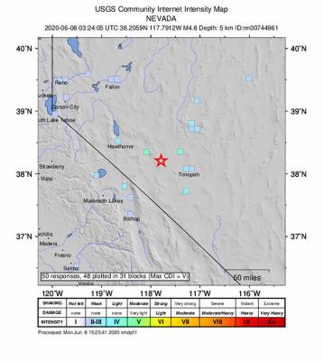 Special to the Pahrump Valley Times A total of 39 earthquakes near Mina, Nevada had been report ...
