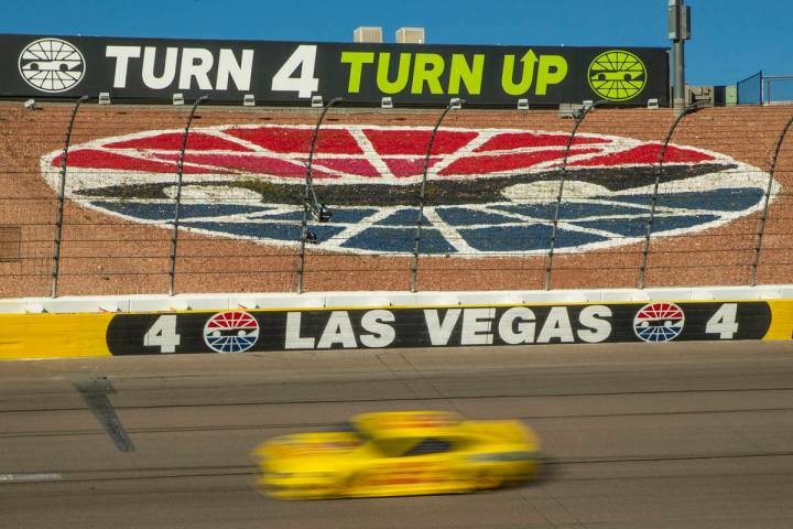L.E. Baskow/Las Vegas Review-Journal Joey Logano (22) cruises into turn four late in the race d ...