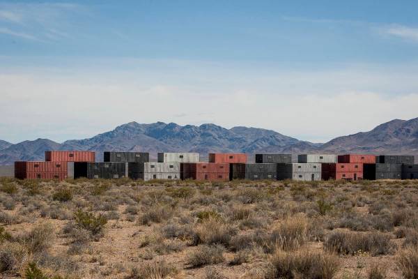 Buildings made from stacked shipping containers await their next exercise at the Nevada Test an ...