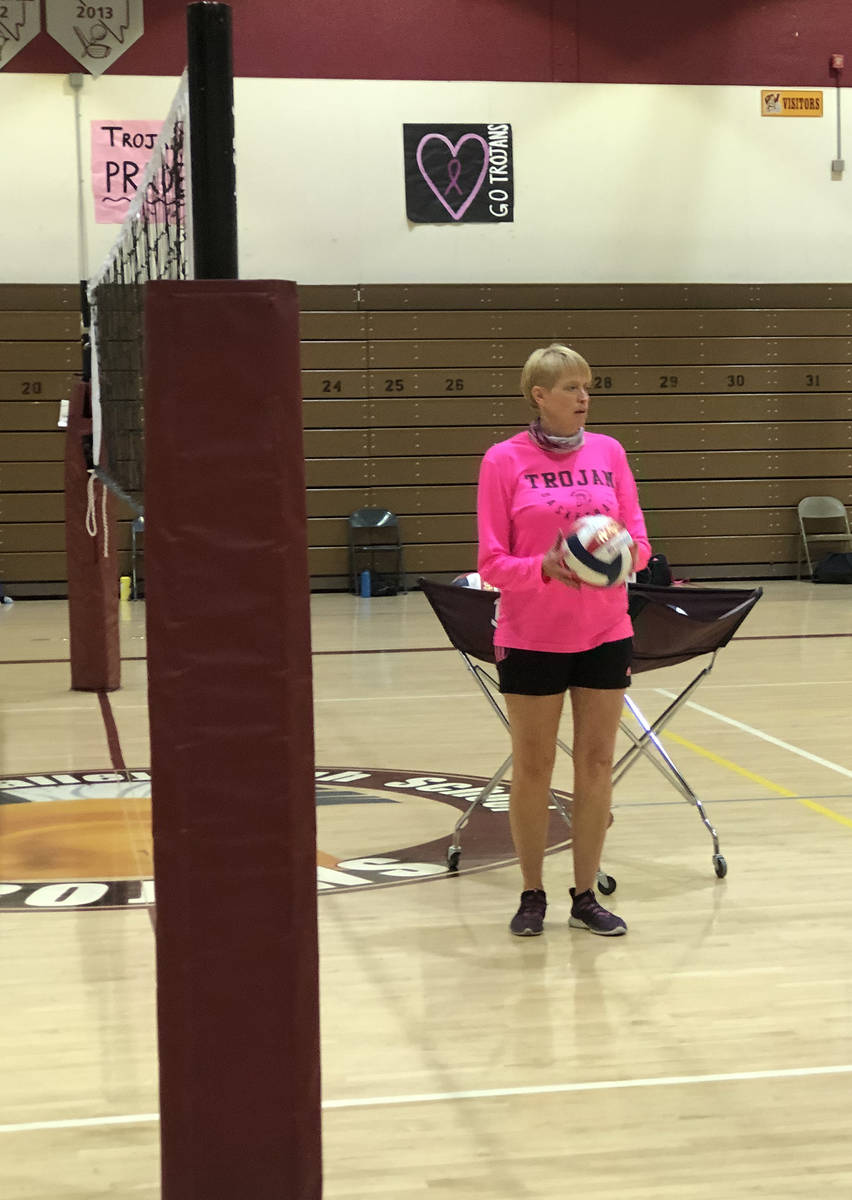 Tom Rysinski/Pahrump Valley Times Pahrump Valley High School volleyball coach Jill Harris expla ...