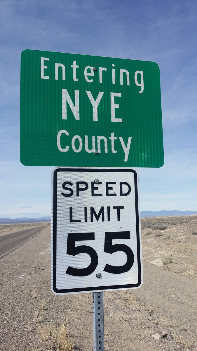 David Jacobs/Pahrump Valley Times A sign welcomes motorists to rural Nye County as shown in thi ...