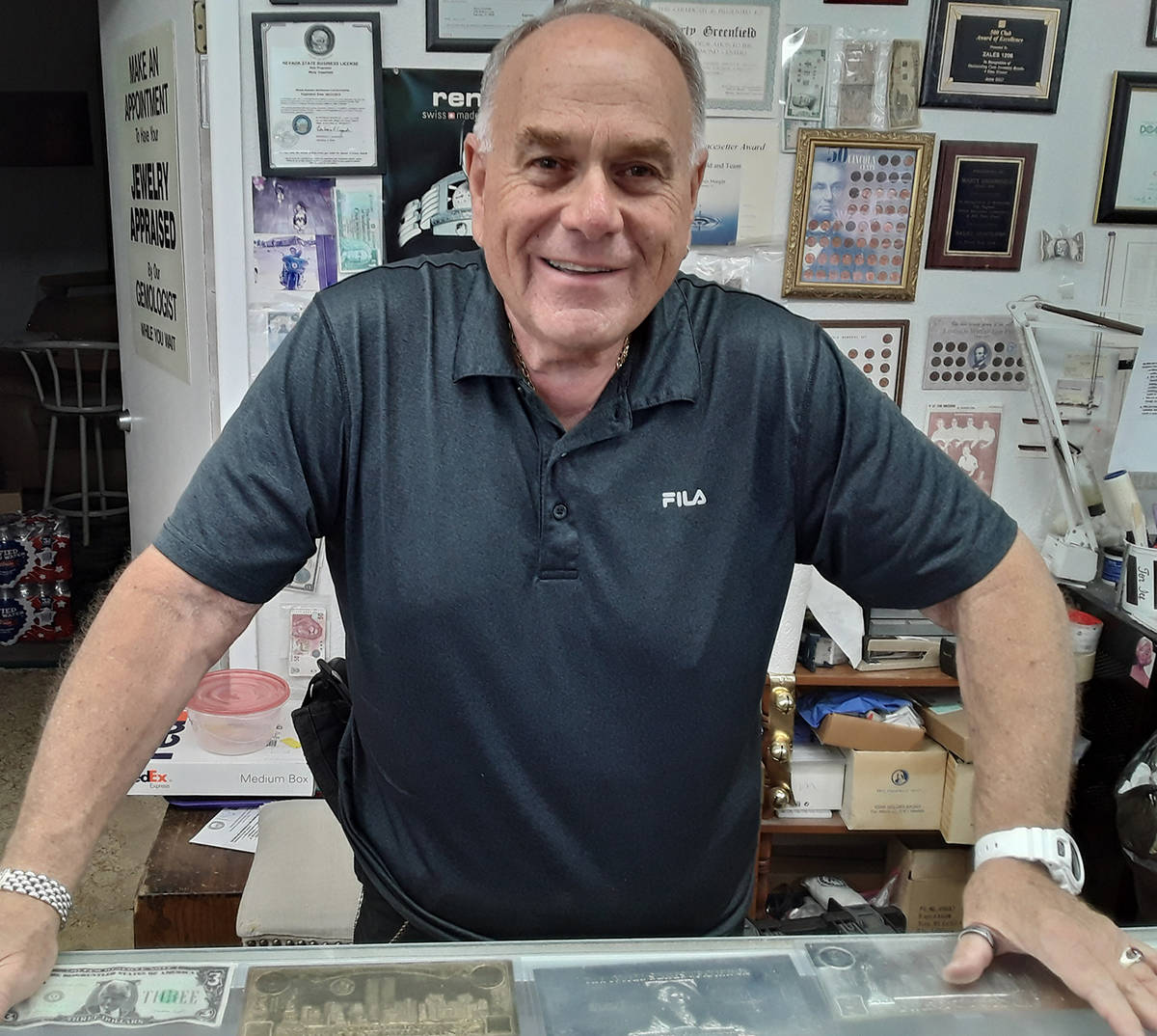 Selwyn Harris/Pahrump Valley Times Pahrump business owner Marty Greenfield is using his jewelry ...