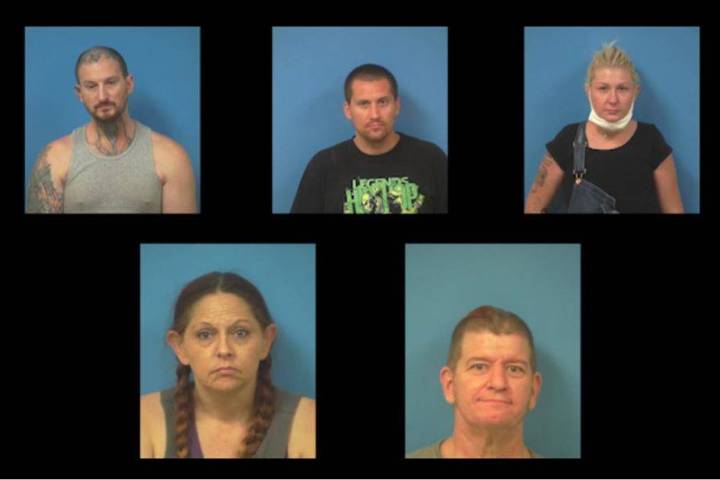 Nye County Sheriff's Office Five people were arrested after a traffic stop led to an investigat ...