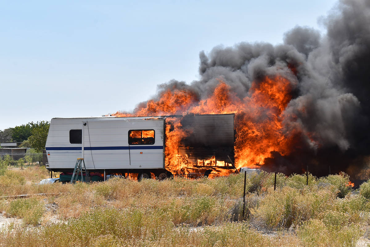 Selwyn Harris/Pahrump Valley Times A 30-foot travel trailer along the 1600 block of Buol Road w ...