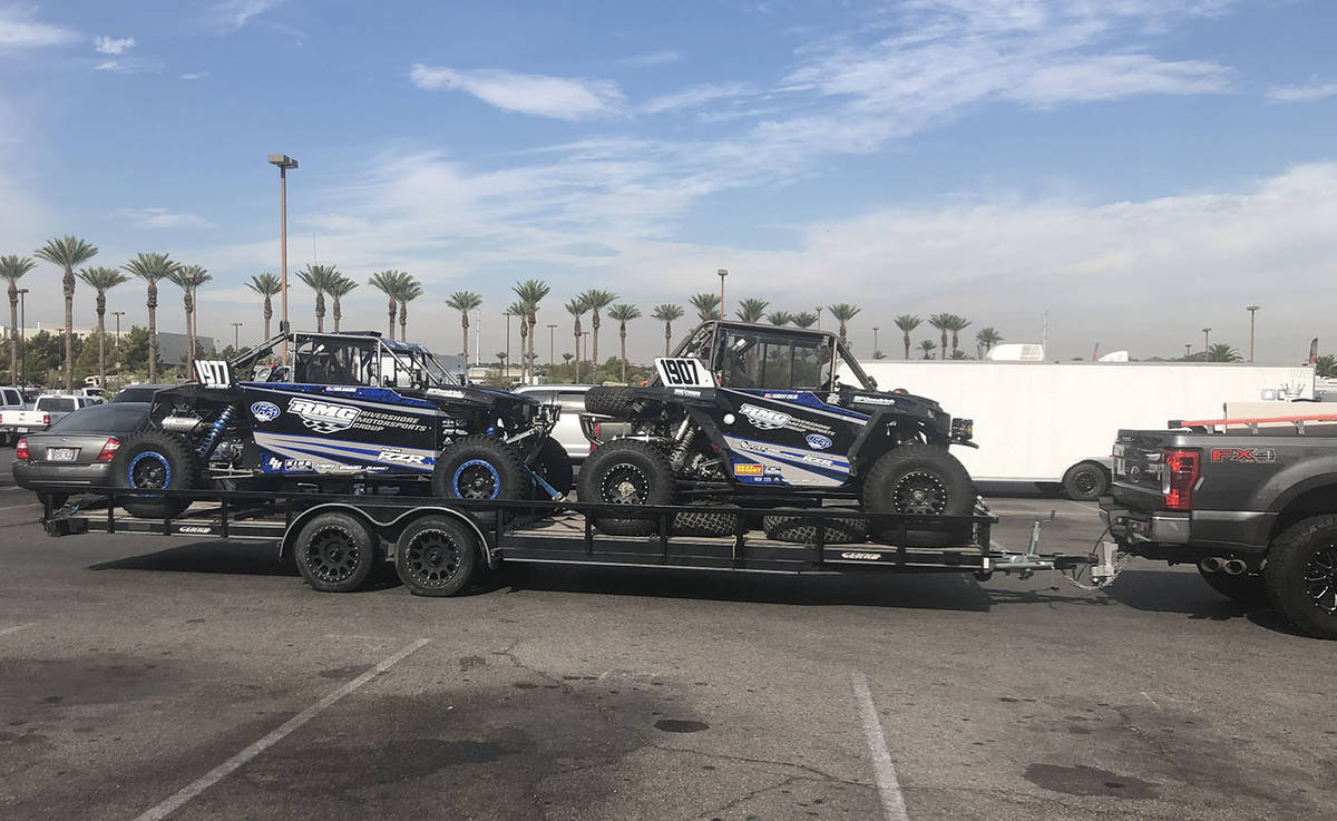 Tom Rysinski/Pahrump Valley Times Two vehicles are towed into the parking lot at Sunset Station ...
