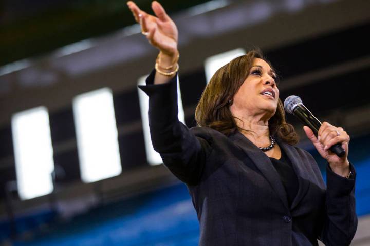 U.S. Sen. Kamala Harris, D-Calif., a Democratic presidential hopeful, speaks during a campaign ...