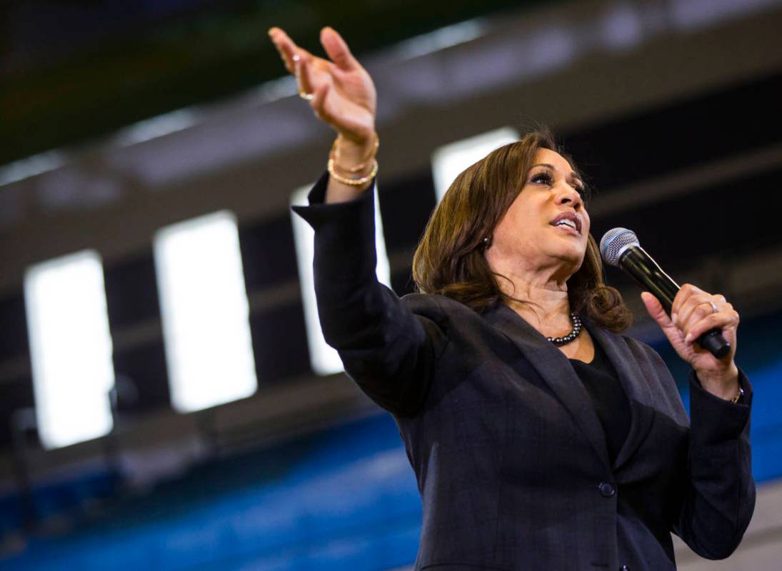 U.S. Sen. Kamala Harris, D-Calif., a Democratic presidential hopeful, speaks during a campaign ...