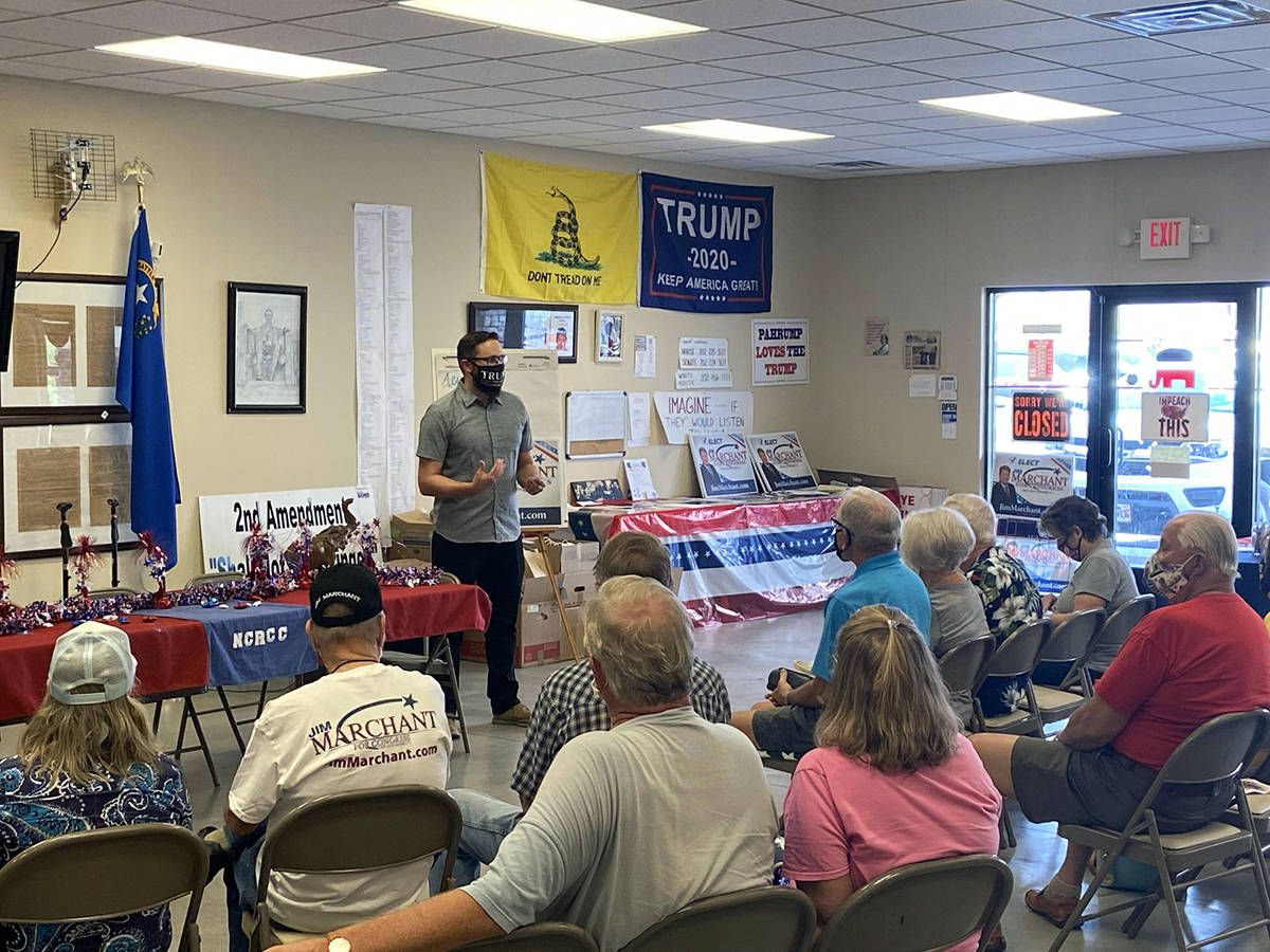 Special to the Pahrump Valley Times Nevada Assemblyman Greg Hafen II spoke during the MAGA Meet ...