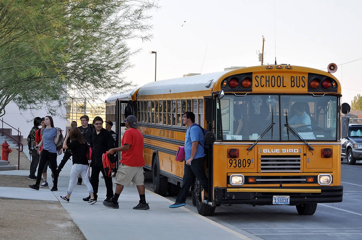 Horace Langford Jr./Pahrump Valley Times This file photo shows students exiting a bus at the s ...