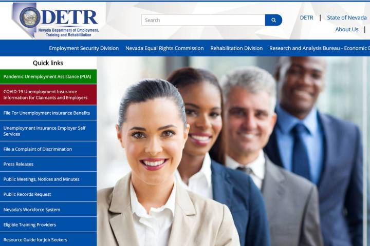 A screenshot of Nevada Department of Employment, Training and Rehabilitation's website. (DETR) ...