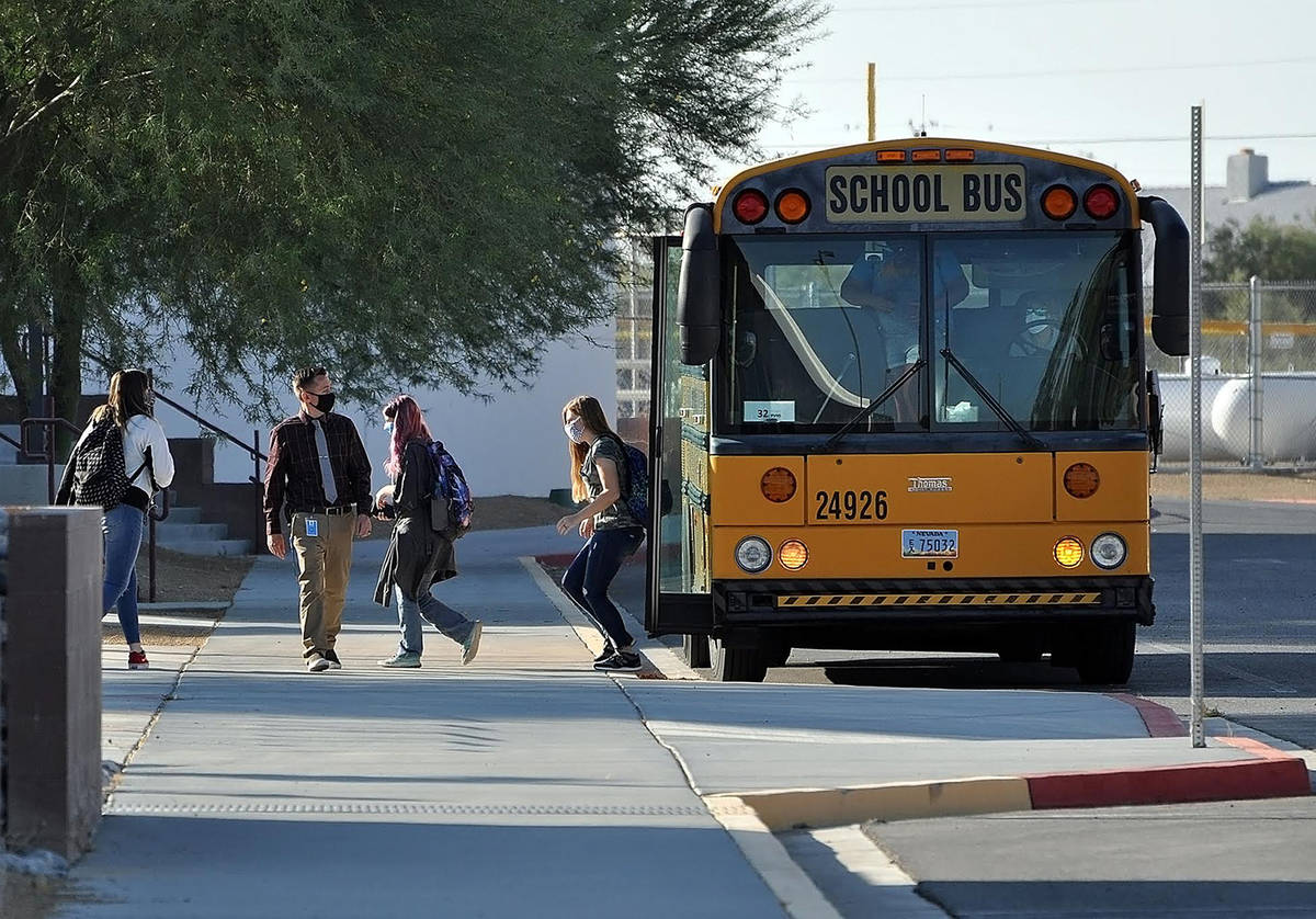 Horace Langford Jr./Pahrump Valley Times Students are pictured exiting the school bus at Pahrum ...