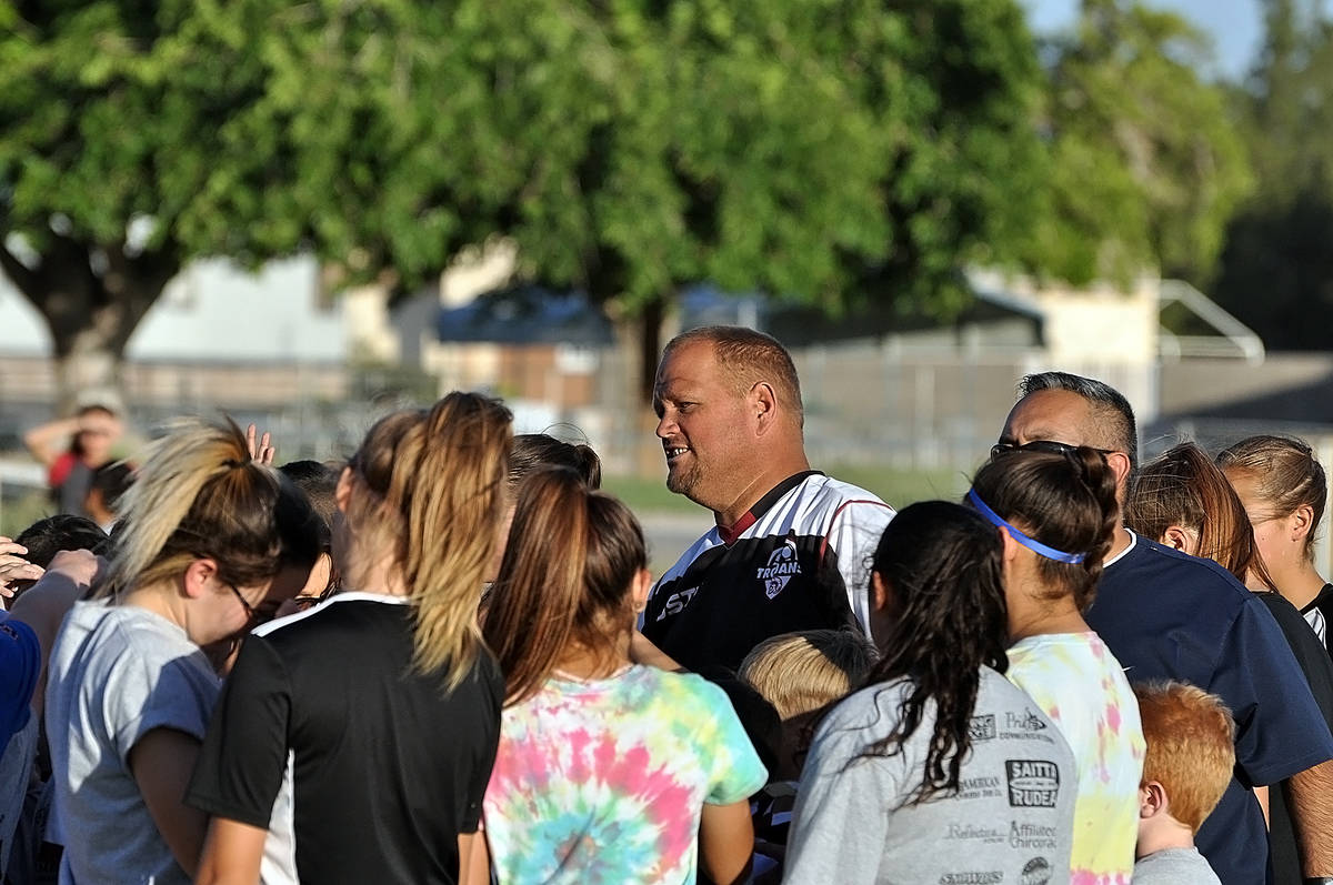 Horace Langford Jr./Pahrump Valley Times Dusty Park is surrounded by young soccer players durin ...