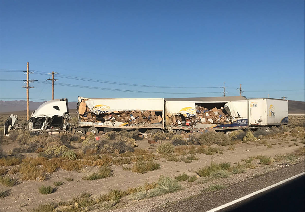 Special to the Pahrump Valley Times Two people were killed after a collision between two semi-t ...