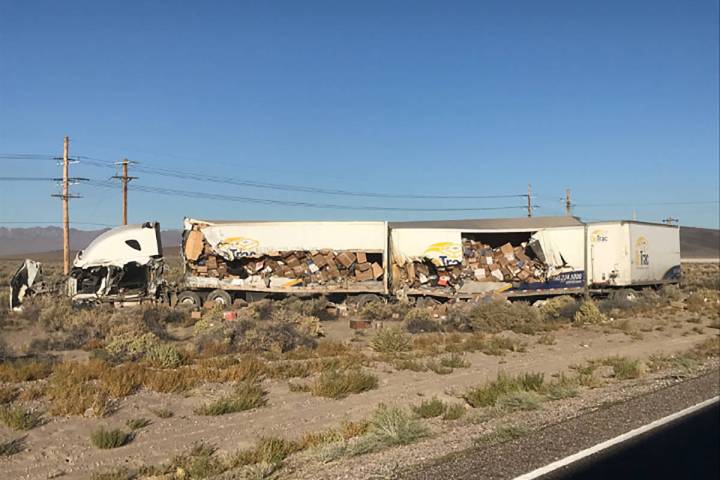 Special to the Pahrump Valley Times Two people were killed after a collision between two semi-t ...