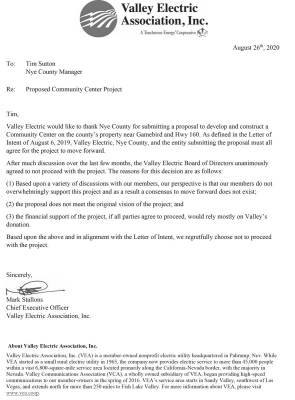 Special to the Pahrump Valley Times The letter from Valley Electric notifying Nye County that i ...