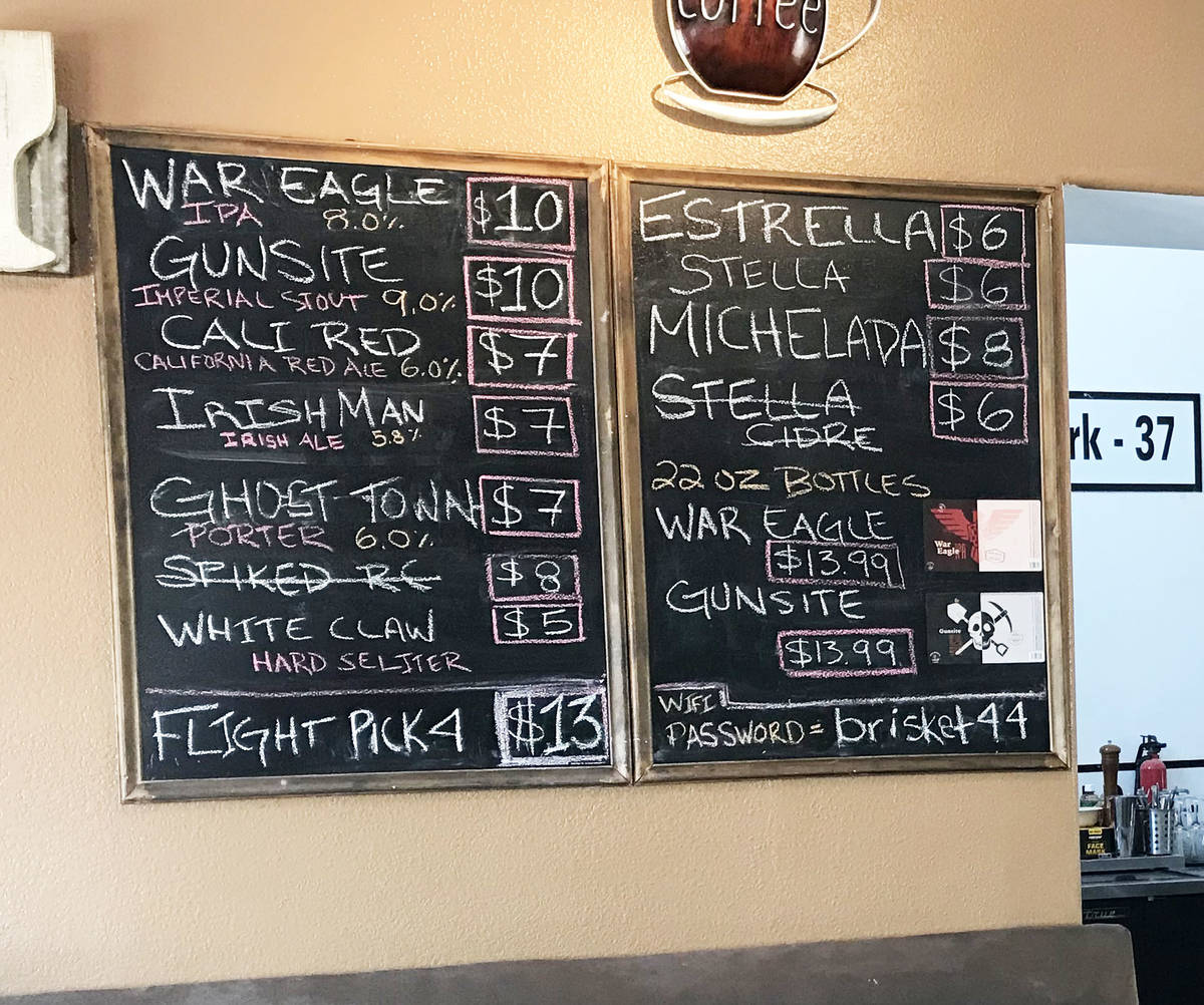 Robin Flinchum/Special to the Pahrump Valley Times The beer menu hangs inside the Tecopa Brewi ...