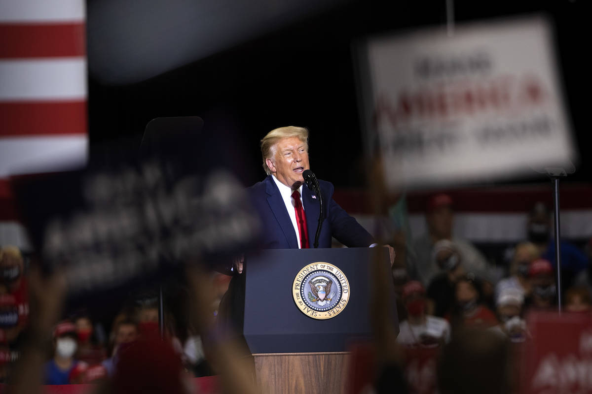 Ellen Schmidt/Las Vegas Review-Journal President Donald Trump speaks during a campaign rally at ...