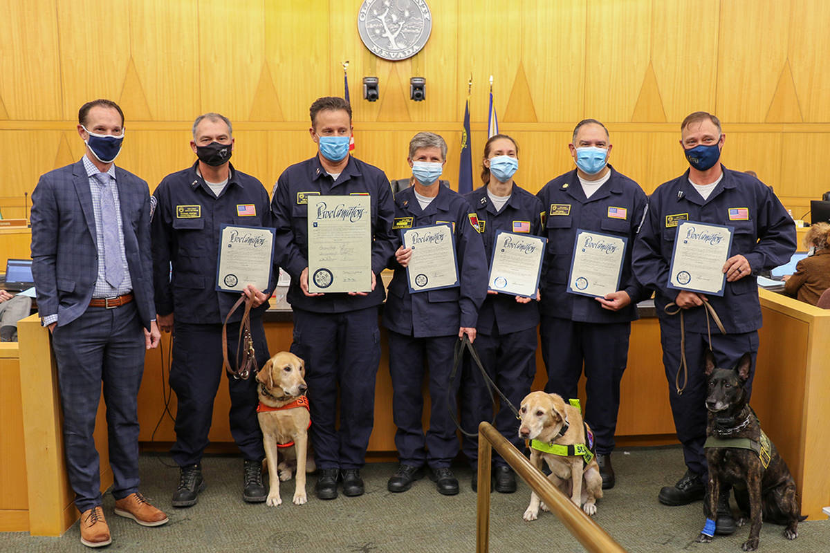 Special to the Pahrump Valley Times Members of the Nevada Task Force 1 team were honored Tuesda ...