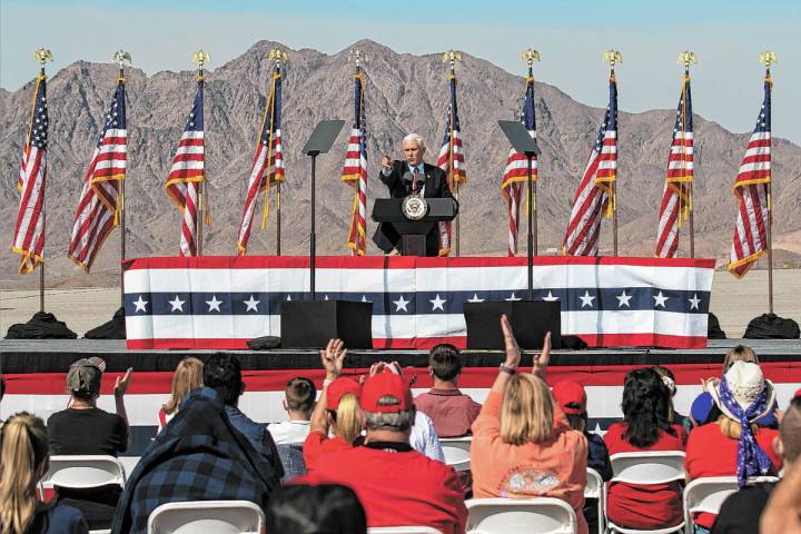 Bizuayehu Tesfaye/Las Vegas Review-Journal Vice President Mike Pence speaks during Make America ...