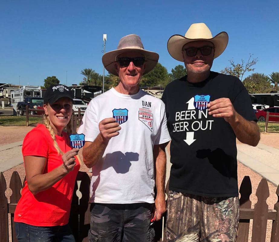 Scott Hardy/Special to the Pahrump Valley Times From left, C Division champion Sheri Dilger, A ...