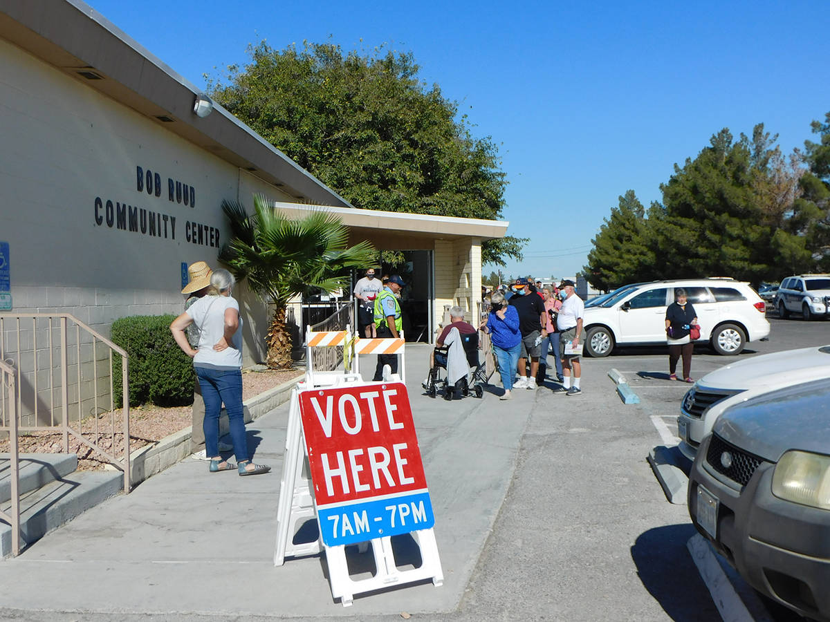 Robin Hebrock/Pahrump Valley Times Pahrump area voters headed to the Bob Ruud Community Center ...