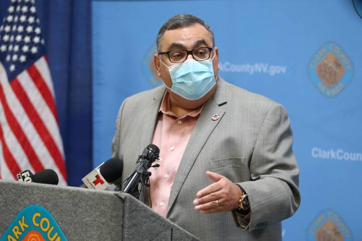 Clark County Registrar of Voters Joe Gloria speaks during a press conference at the Clark Count ...