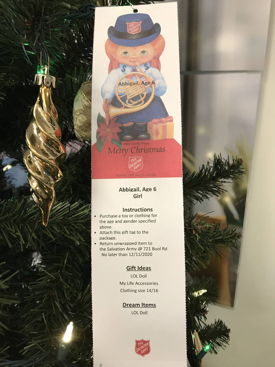 Special to the Pahrump Valley Times This Angel Tree angel, hung inside the local Bank of Americ ...