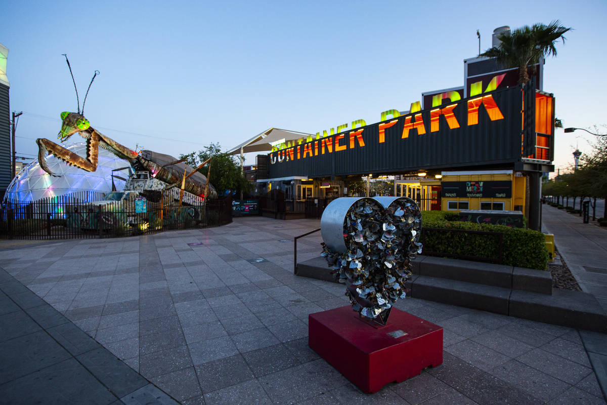 An empty Container Park as activity remains light in the wake of the closure of a stay-at-home ...