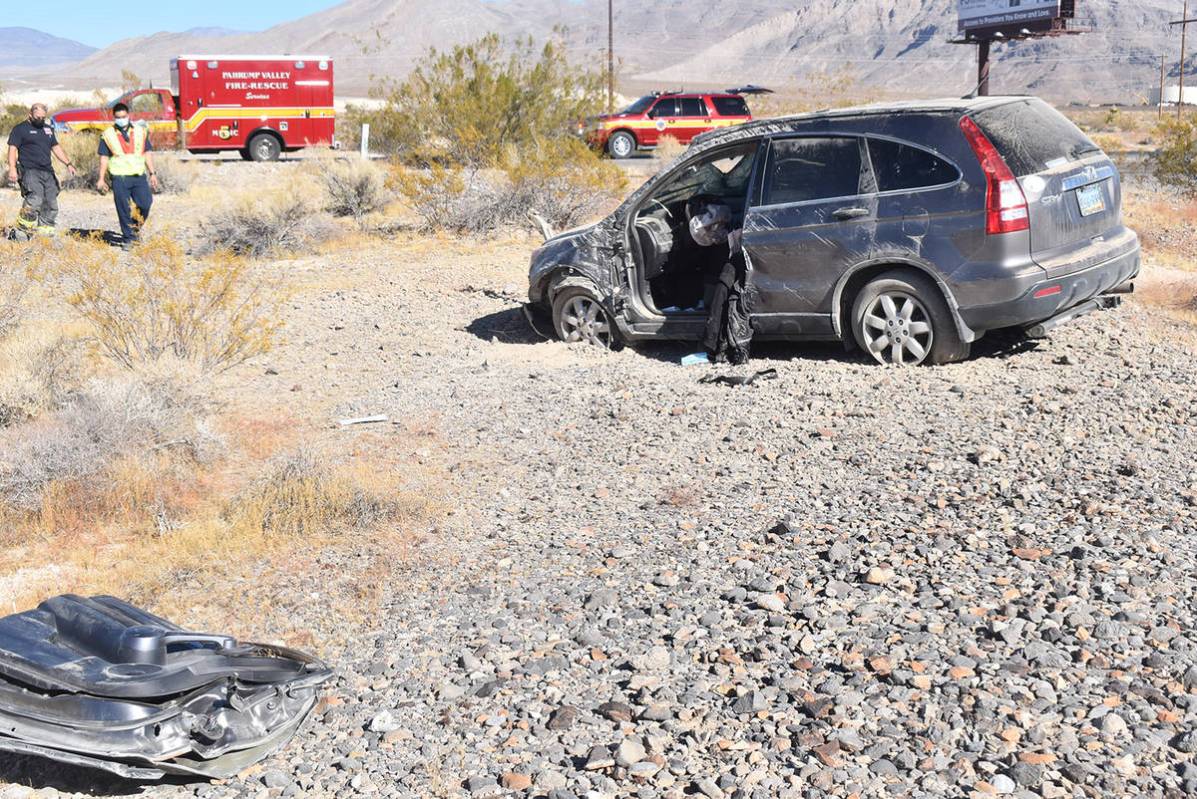 Special to the Pahrump Valley Times A single-vehicle rollover crash along Highway 160 on Sunday ...