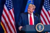 L.E. Baskow/Las Vegas Review-Journal President Donald Trump listens to statements by Nevada bus ...